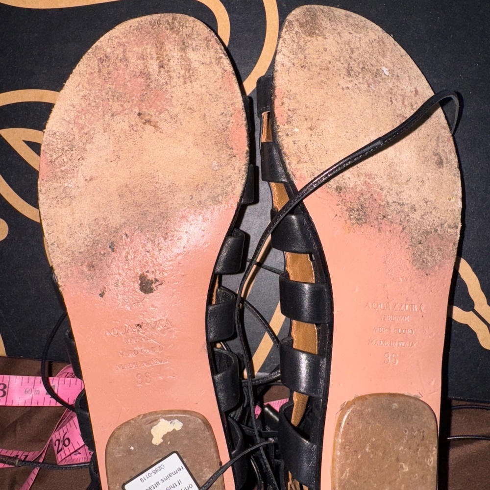Aquazzura Firenze Amazon Gladiator black Leather Lace-Up Flats size EU 36 - Picture 7 of 8